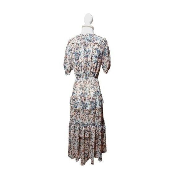 ULLA JOHNSON  Gardenia Delphine Floral Tiered Ruffled Dress Side Zipper Size 2 - Picture 7 of 14
